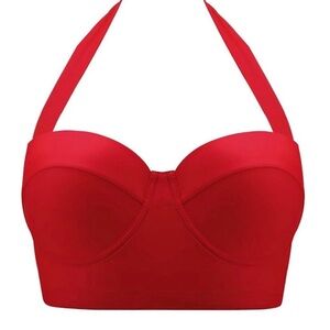 Retro Red Halter Underwire Bikini Top - Women Swim
